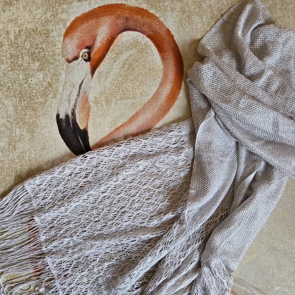 3/$25 Silver Sparkle Scarf Fringe Loose Knit